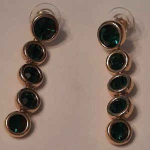 Swarovski emerald and gold dangle earrings